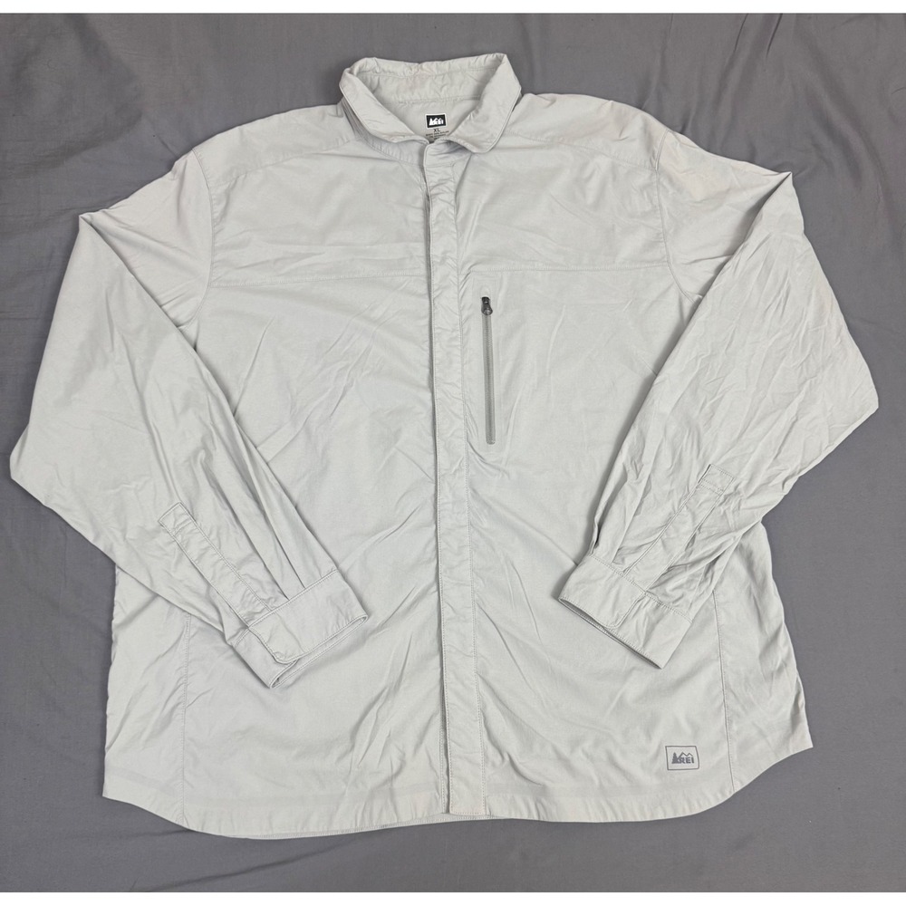 REI Co-op Mens XL Off White Lightweight Stretch Nylon Hiking Shirt Jacket